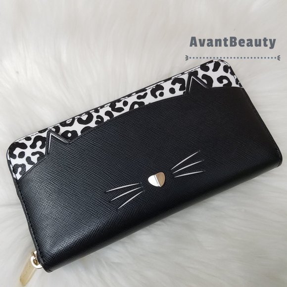 Kate Spade new York Large Continental Wallet Cat Meow Black White leopard - Picture 7 of 9